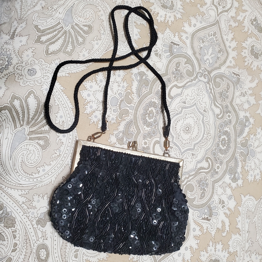 vintage and sequined black dress purse/clutch